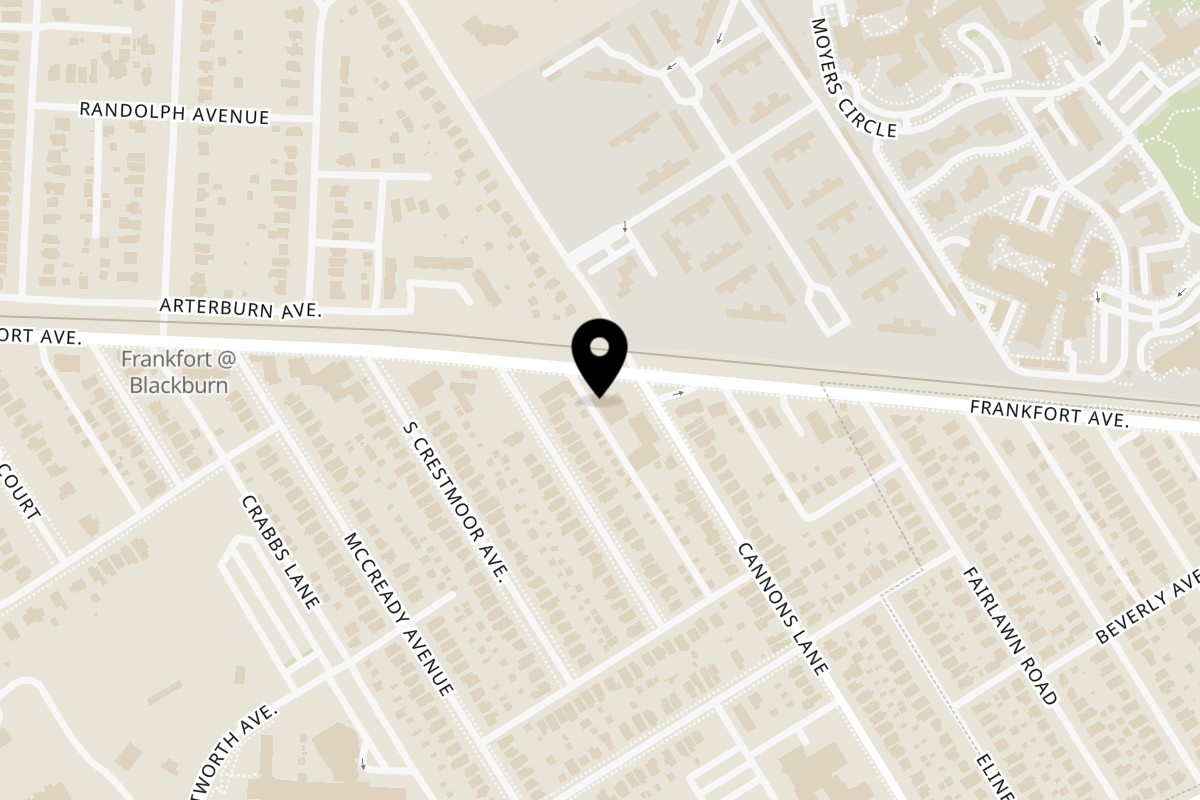 Map showing the location of Burger Girl Diner on 3334 Frankfort Ave in Louisville